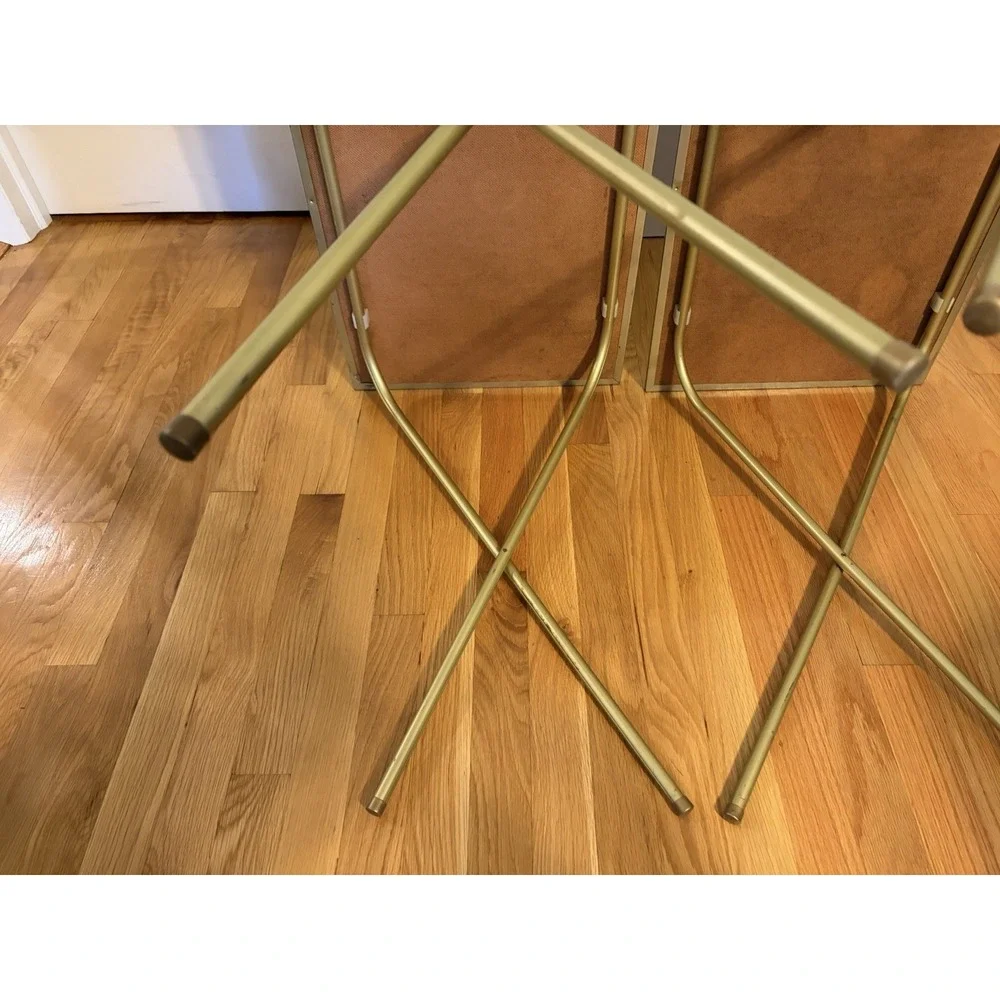 Vintage Set of 2 MCM  Folding TV Tray Tables Faux Parquet Wood P93 23 X 15 X 25